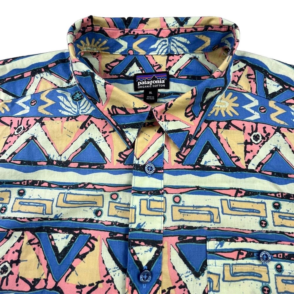Patagonia Go To Shirt Mens XL High Hopes Aztec Geometric Hawaiian Organic Cotton